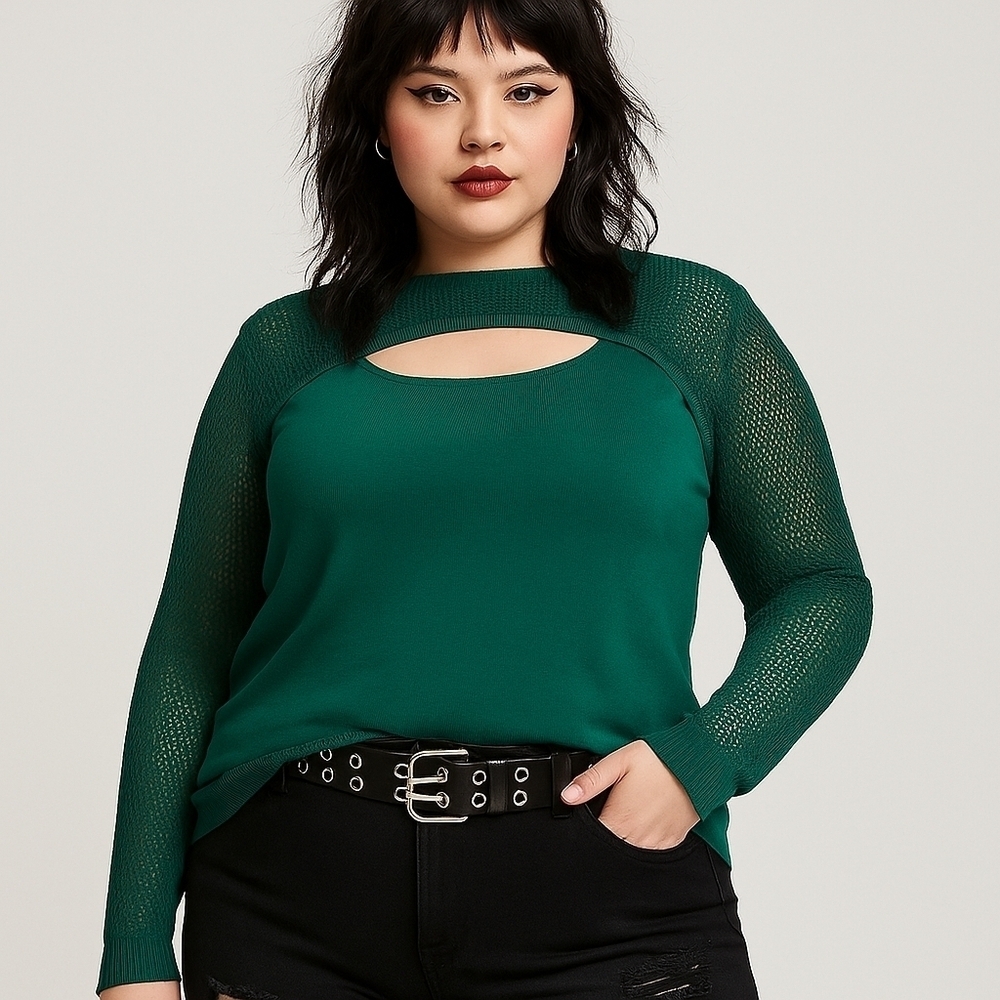 Torrid Peek Neck Cutout Green Sweater Top - Size 3X